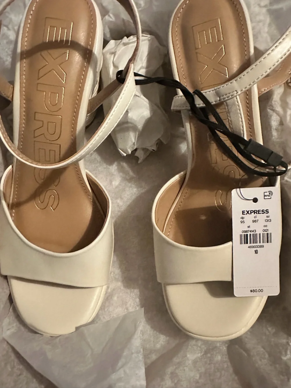 Express Cream Chunky Platform Ankle-Strap Sandals